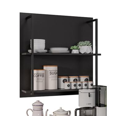 Imagem de Prateleira Industrial Dupla Cozinha Suspenso Painel Parede Eri 70,5cm Preto - D'Rossi