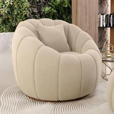 Imagem de Poltrona Decorativa Estilo Concha Abóbora Shell Fixa Veludo Bege - Desk Design