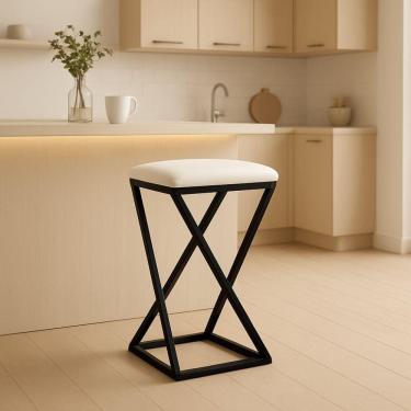 Imagem de Banqueta Banco Banquinho Baixa 50 Cm Cozinha Balcão Corino Cor:branco