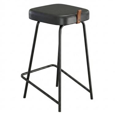 Imagem de Banqueta Média Para Cozinha Vik Estofada Couríssimo Preto - Desk Design