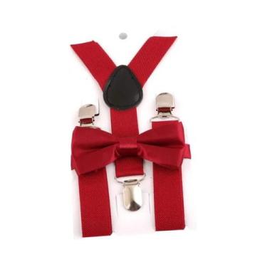 Imagem de Conjunto De Gravata Borboleta Infantil De Cor Sólida Com Suspensórios 
