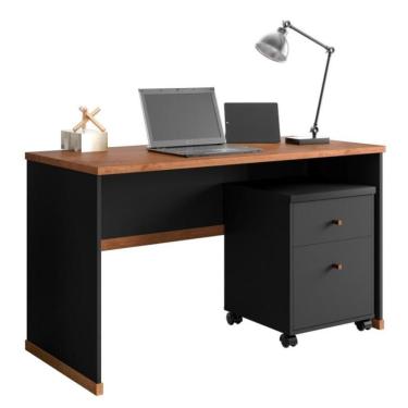 Imagem de Conjunto Escritório 2 Peças - Mesa E Gaveteiro Verbena Viano - Preto/ Preto/