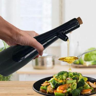 Imagem de Porta Azeite Em Porcelana Galheteiro 300 Ml Moderno Preto Charme e Fac