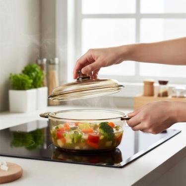 Imagem de Tigela de Vidro 800ml com Tampa Ambar de Servir Saladas Sopas - Yassa