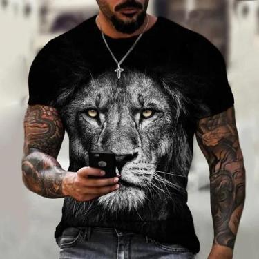 Imagem de Camiseta Masculina Plus Size com Estampa 3D de Leão - Respirável e Lev
