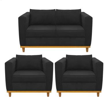 Imagem de Kit Sofá 2 Lugares E 2 Poltronas Europa Suede Preto