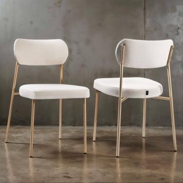 Imagem de Kit 02 Cadeiras Sala de Jantar Lavínia Estofada Base Champagne Linho Bege - Abmaza