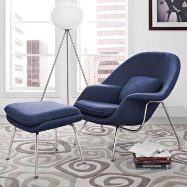 Imagem de Poltrona Womb Chair com Apoio para os Pés Azul Linn Design Decor