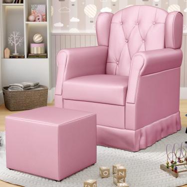 Imagem de Poltrona De Amamentação Fixa Com Puff Lucy P04 Sintético Rosa - Mpozenato