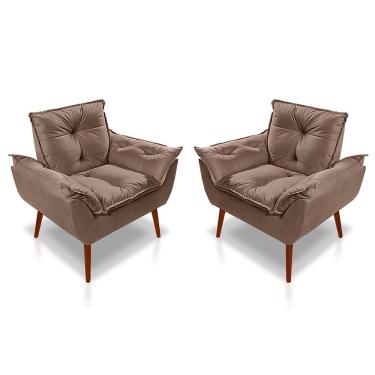 Imagem de Kit 2 Poltronas Opala Decorativa P- Sala, Quarto E Recepção Suede - Lm Decor Cappuccino
