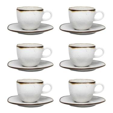 Imagem de Conjunto De 6 Xícaras Com Pires Ryo Maresia Branco Marrom 22 - Congrat