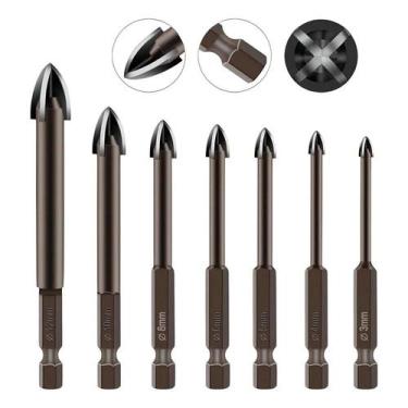 Imagem de Kit 7 Brocas Excêntrica Ponta Cruzada Titânio 3mm A 12mm - Congratulat