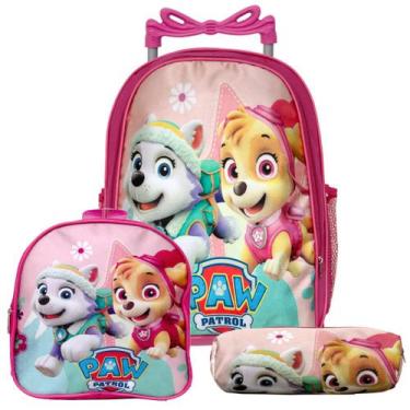 Imagem de Mochila Menina Rodinhas Patrulha Canina Lancheira Estojo