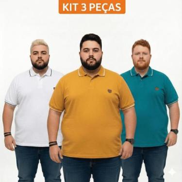 Imagem de Kit 3 Camisetas Polo Premium Plus Size Algodão G1 Ao G3 Lisa - - Estil