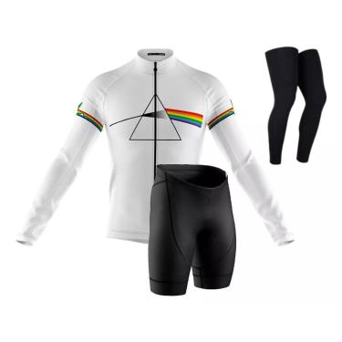 Imagem de Kit Camisa Ciclismo Pink Floyd Branco Manga Longa Bermuda Forro Gel e Pernito-Unissex
