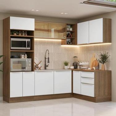 Imagem de Armário De Cozinha Completa De Canto 416 Cm Rustic/branco Veludo Lux M