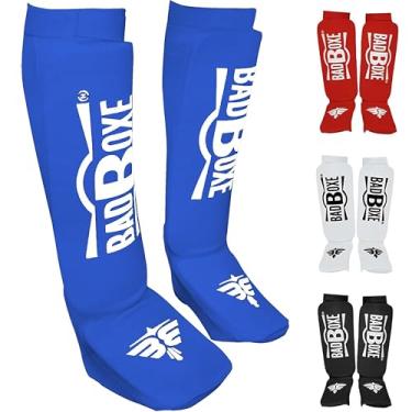 Imagem de Twister Muay Thai, Boxing, Kickboxing, Karate, Taekwondo, MMA Tecido elástico Canela e protetores acolchoados embutidos, canela em passos, caneleiras, diferentes tamanhos (par), BLUE/WHITE, S/M