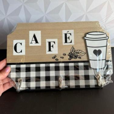 Imagem de Placa decorativa para café com ganchos de cozinha cantinho do café qua