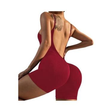 Imagem de Macacão De Yoga Feminino Em Cor Sólida Com Costas Cruzadas, Roupas De 