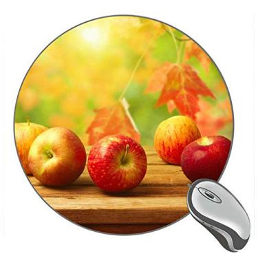 Imagem de Mouse pad de borracha para jogos Autumn Harvest Red Apples on Table Delicious Fruit Round
