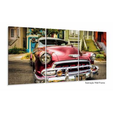 Imagem de Quadro Decorativo Carro Vintage Escritório Em Tecido 3 Peças