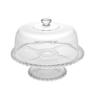 Imagem de Prato Para Bolo Cristal Wolff Com Pé E Tampa Pearl 21x25cm