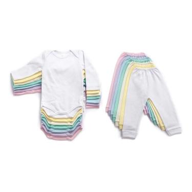 Imagem de Kit Roupa Bebê 6 Peças Body Manga Longa Mijão Menina Menino
