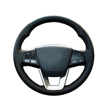Imagem de DYBANP Capa de volante, para Hyundai ix25 2014-2018 / Creta 2016-2018, capa de volante de couro preto costurada à mão DIY