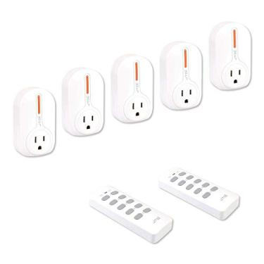 Imagem de JTD Pacote com 5 interruptores de tomada de controle remoto 3ª geração economia de energia auto-programável sem fio interruptor elétrico para eletrodomésticos, iluminação e equipamentos elétricos (2 controles remotos)