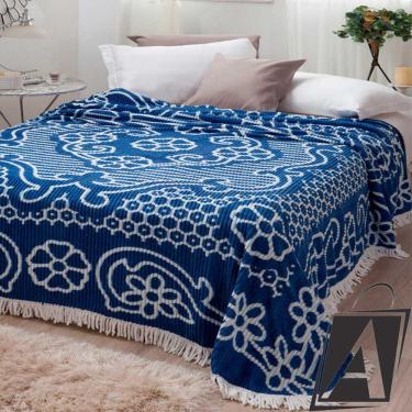 Imagem de Colcha Chenille Jolitex Casal Bruna Azul e Branco