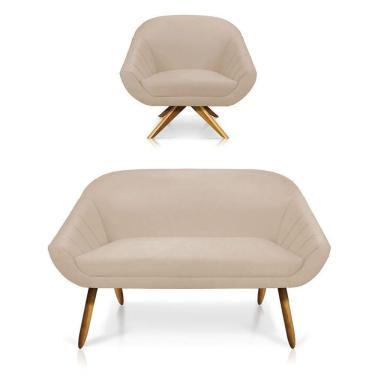 Imagem de Kit 01 Namoradeira 02 Lugares E 01 Poltrona Giovana Suede Bege