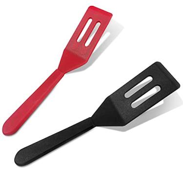 Imagem de DLAND 2 peças mini espátula de servir brownie flexível antiaderente silicone resistente ao calor espátula com fenda para virar ovo em uma frigideira pequena, massa de biscoitos, utensílios de cozinha (vermelho e preto)