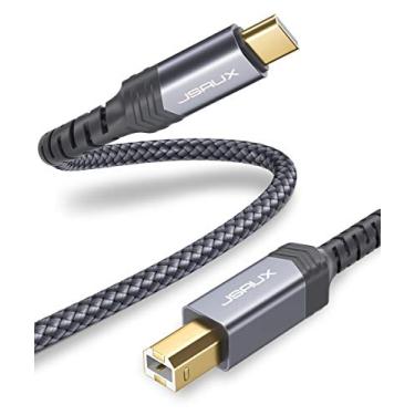 Imagem de JSAUX Cabo de impressora USB C para USB B de 3 metros – Nylon trançado, compatível com MacBook Pro, HP, Epson, Canon, Brother, Lexmark, impressoras e scanners Xerox – Cinza