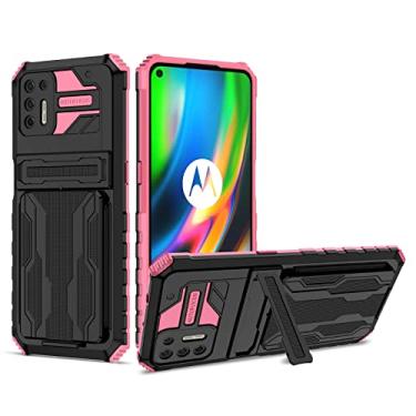 Imagem de LVSHANG Capa de celular para Motorola Moto G9 Plus com suporte de cartão e proteção de grau militar à prova de choque para Motorola Moto G9 Plus (cor: rosa)