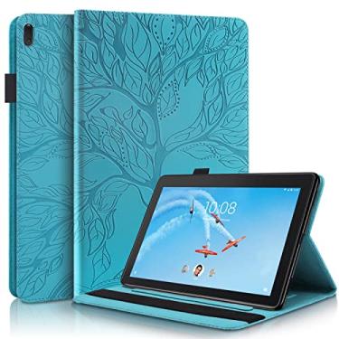 Imagem de Capa para tablet compatível com Lenovo Tab E10 (TB-X104F) 10,1 polegadas 2019 capa de couro PU carteira flip capa protetora árvore da vida capa para tablet slot para cartão capa para tablet PC (cor: azul)