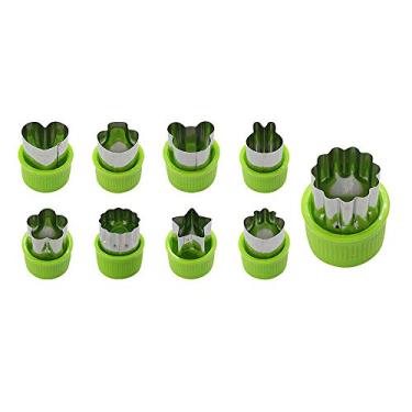 Imagem de 9 peças de cortadores de biscoito de frutas e legumes, conjuntos de formas de aço inoxidável, mini moldes de carimbos de biscoito para crianças, caixa de bento e ferramentas de decoração