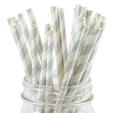 Imagem de Canudos de papel para sobremesa congelados, Silver Striped, 50