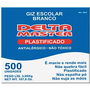 Imagem de Giz Escolar, Plastificado, Delta, Branco, Caixa com 500 Unidades