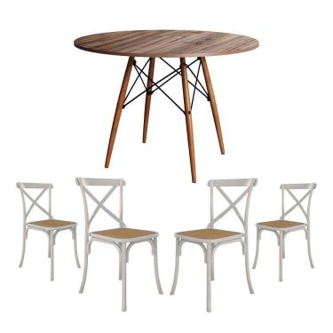 Imagem de Conjunto De Mesa Eiffel Redondo Tampo De Madeira 110Cm Amêndoa Com 4 Cadeiras Katrina Brancao