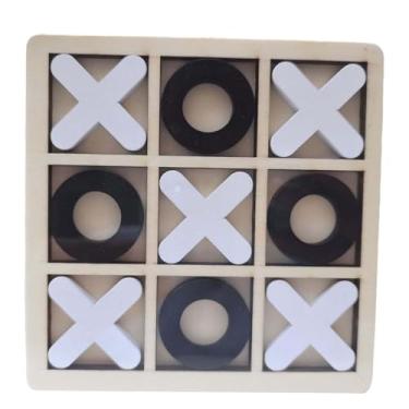 Imagem de menolana Tabuleiro de madeira tic tac toe jogo xo jogo de tabuleiro de xadrez brinquedos educativos nada e cruzes cérebro teaser para viagens crianças adulto, Preto branco