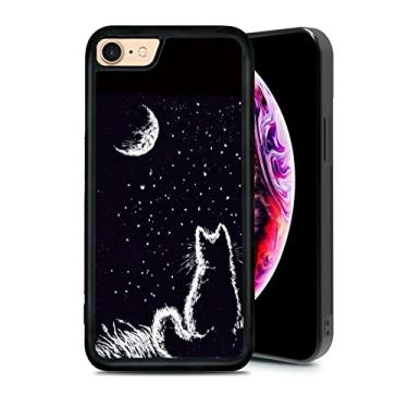 Imagem de RSMTCI Capa de gato preto para iPhone 7/8/SE capa de silicone ultra à prova de choque proteção engraçada capa de telefone linda lua para meninas mulheres capa de bebê, 4,7 polegadas preta