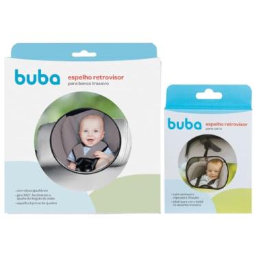 Imagem de Kit Espelho Retrovisor Redondo Banco Traseiro Bebê Conforto Cadeirinha Carro e Espelho Retrovisor Dianteiro Pequeno Fixação Ventosa ou Clipe Buba