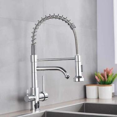 Imagem de Torneira com filtro de água pura para cozinha, alça dupla, água potável quente e fria, torneira removível para purificação, cromado b, 1