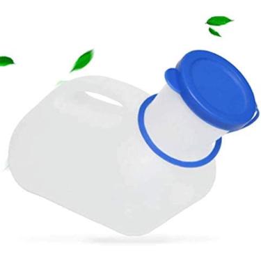 Imagem de Mictório, 1000 ml urina masculina com tampa à prova de vazamento engarrafamento acampamento cuidados hospitalares masculino portátil com um aperto plástico grosso branco