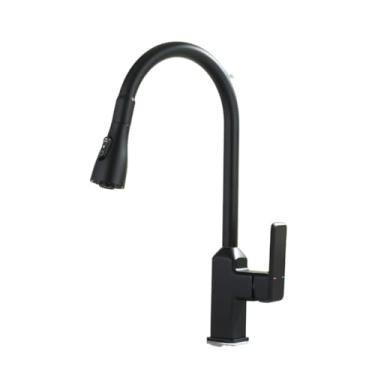 Imagem de Torneira da cozinha arma cinza pull out deck montado 360 rotação misturador de bronze pia água quente e fria torneira lavagem navio 3 modo pulverizador torneira, preto