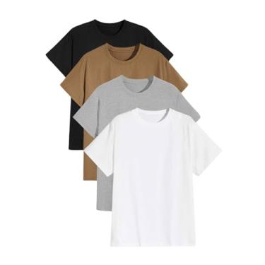 Imagem de SOLY HUX Camisetas masculinas pacote com 4 camisetas básicas de manga curta gola redonda, Preto, cáqui, cinza, branco, GG