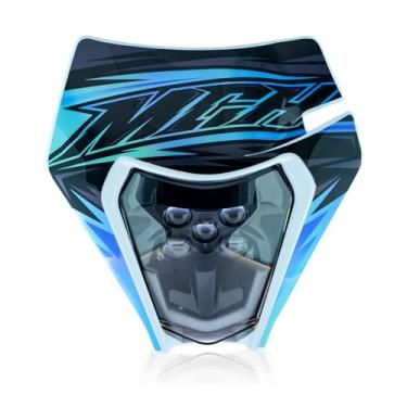 Imagem de MCHMFG Dirt Bike Farol Dirtbike Kit de Faróis de LED Kit de Luz de Cabeça de Motocicleta Universal para a maioria dos Dirt Pit Enduro Motocicleta Farol Frontlight para ATV Quad (Adesivo Azul)