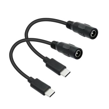 Imagem de Cabo de alimentação CC curto 5,5 mm x 2,1 mm para USB C 15 cm, DC 5521 fêmea para plugue USB tipo C macho 5V 3A cabo de extensão de carregamento de energia, para lâmpada de mesa de LED, ventilador