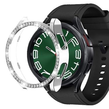 Imagem de Compatível com Samsung Galaxy Watch 6 Classic 47 mm 43 mm (2023) Diamond PC Plating Bumper Case Bling Crystal Diamonds Shiny Glitter Frame Hard Protective Cover (47 mm, prata)