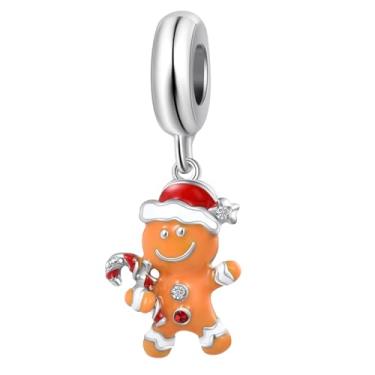 Imagem de MiWangLing Berloque de Natal Elfo Veado Gengibre Homem Pinguim Doce Doce Pingente para Pulseira Pandora Presente de Natal, esmalte, Base